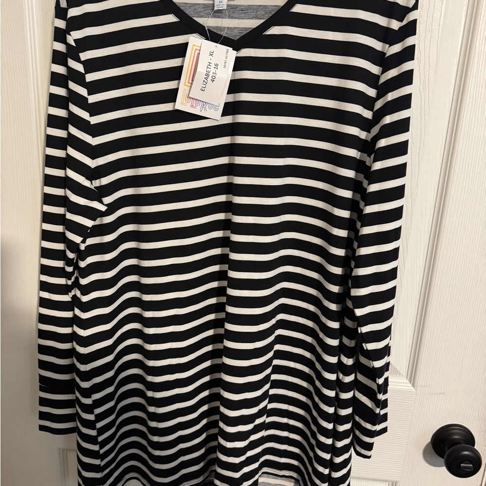 Black and White Striped Long Sleeve Top